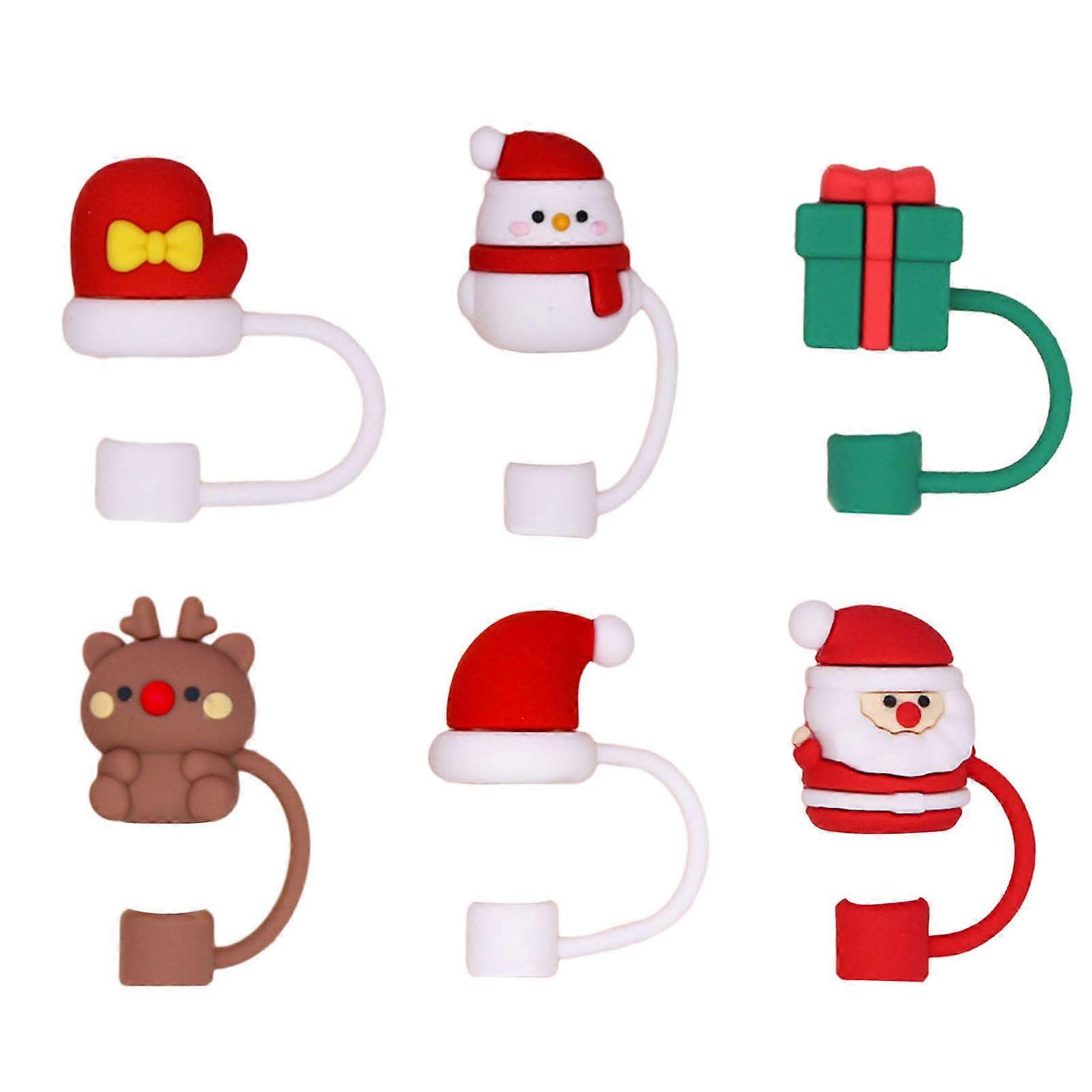 6Pcs Christmas Straw Hat 10mm Dustproof Xmas Style Vibrant Color Create Atmosphere Universal Straw Dust Plugs