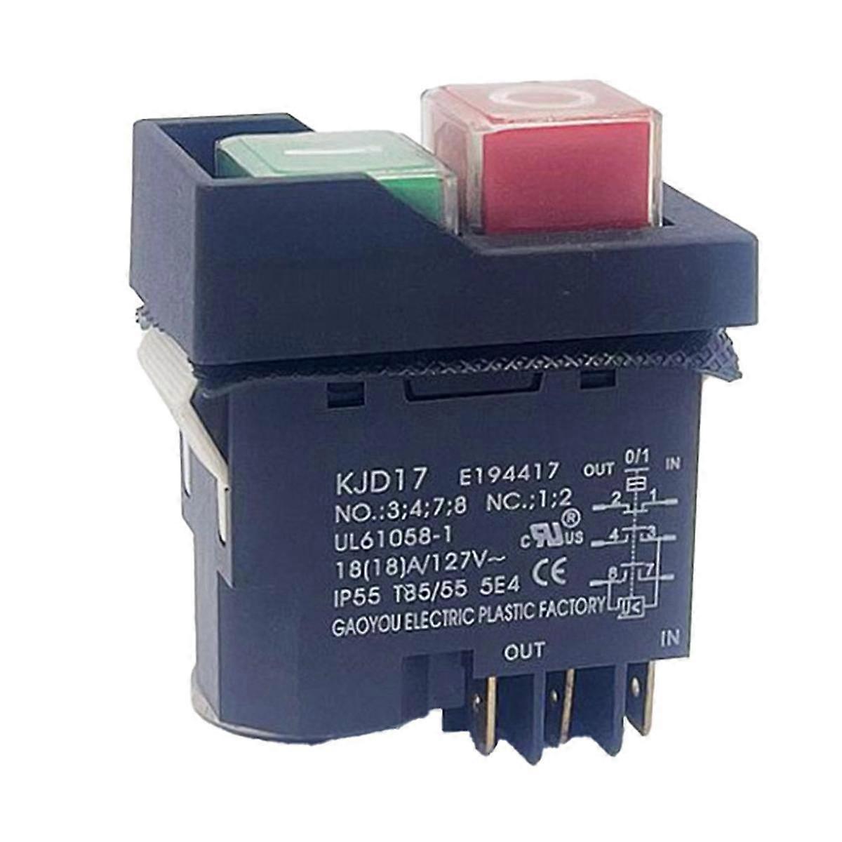 KJD17 6-benet elektromagnetisk startknapkontakt 18A AC127V IP55 vandtæt udstyrsafbryder