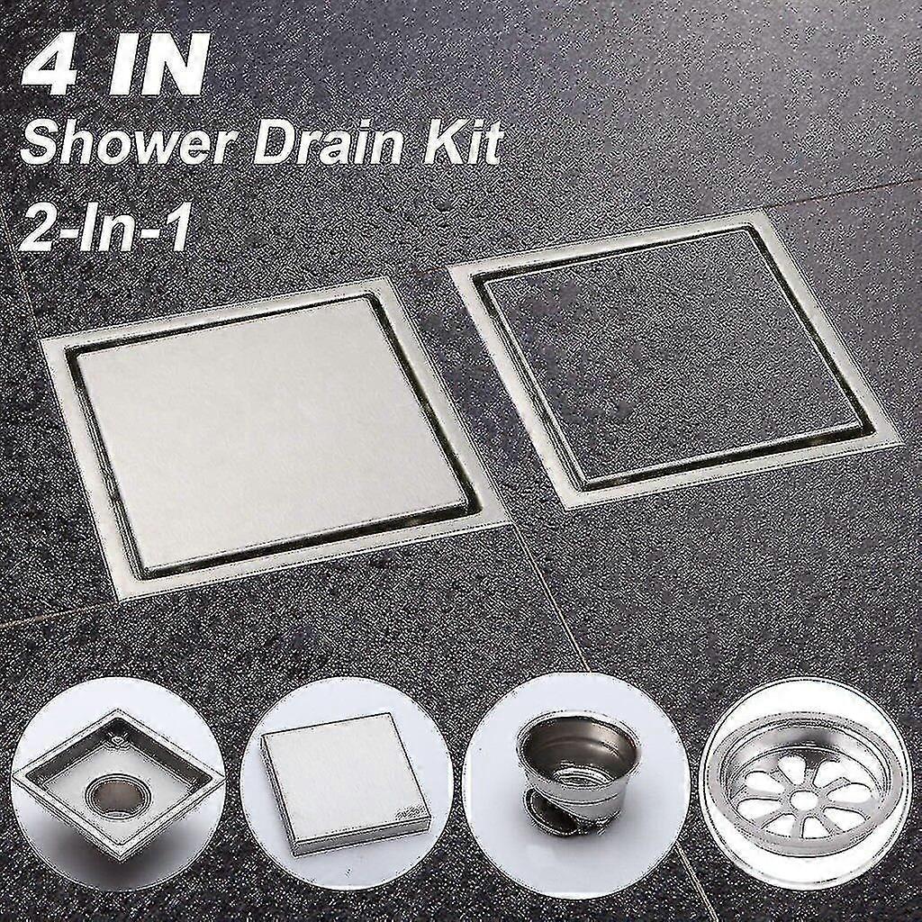 Shower Drain Strainers, 4 Inch Tile Insert Square Shower Floor Drain For Bathroom