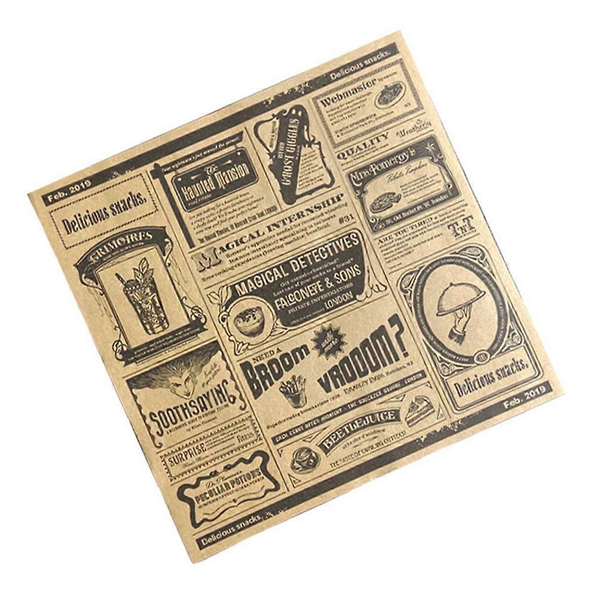 200Pcs English Newspaper Greaseproof Paper Snack Paper Oil-Absorbent Paper French Fries Sandwich Wr