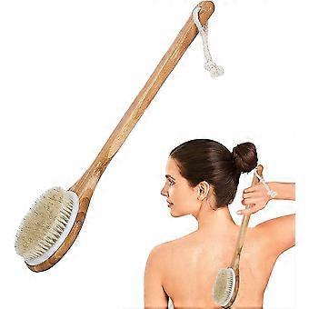 Bath Brush, Long Handle Shower Back Brush, Natural Bristle Massasje Brush, fremmer blodsirkulasjonen, fjerner cellulitter, exfoliates og avgifter