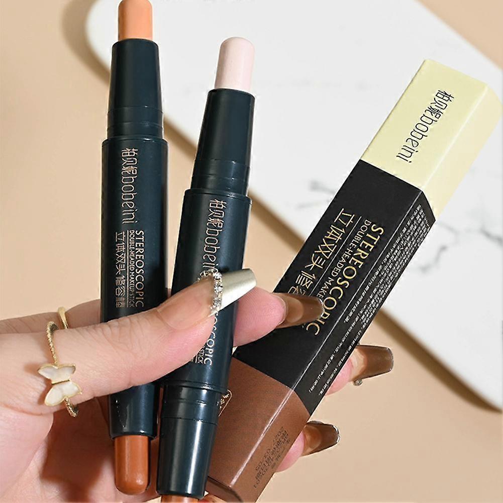 2# Lotus pink + light brown (B)$Bobeni double-headed contour stick silhouette brightens the face highlight three-dimensional contour concealer pen