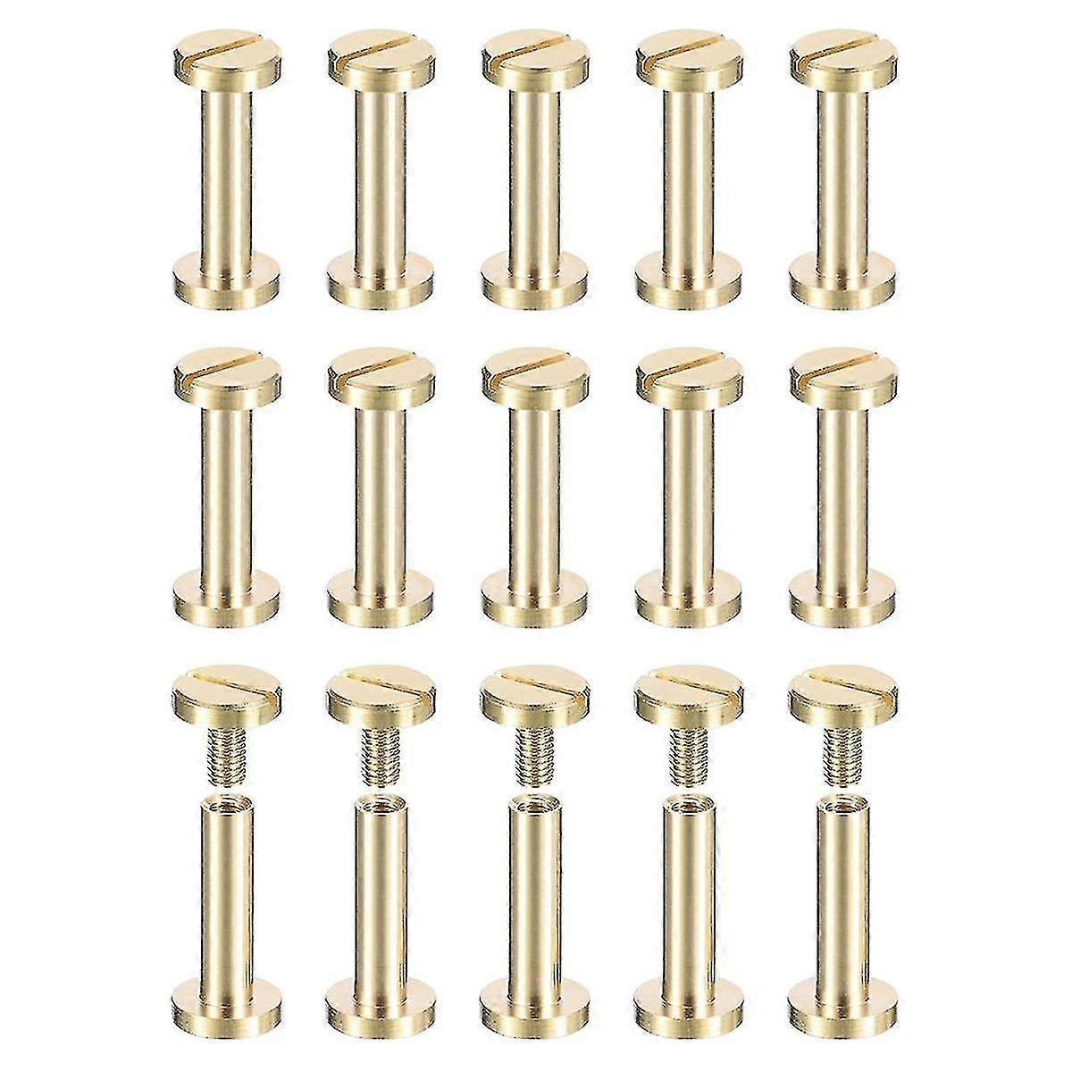 30pack Brass Chicago Screws, 15x8mm Flat Head Screw Back Binding Post Nail Stud Rivets Fastener For