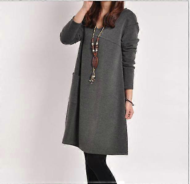 Şık Gevşek Fit Highlander Cep Tunik Elbise Sarı Gri Ordu Yeşil