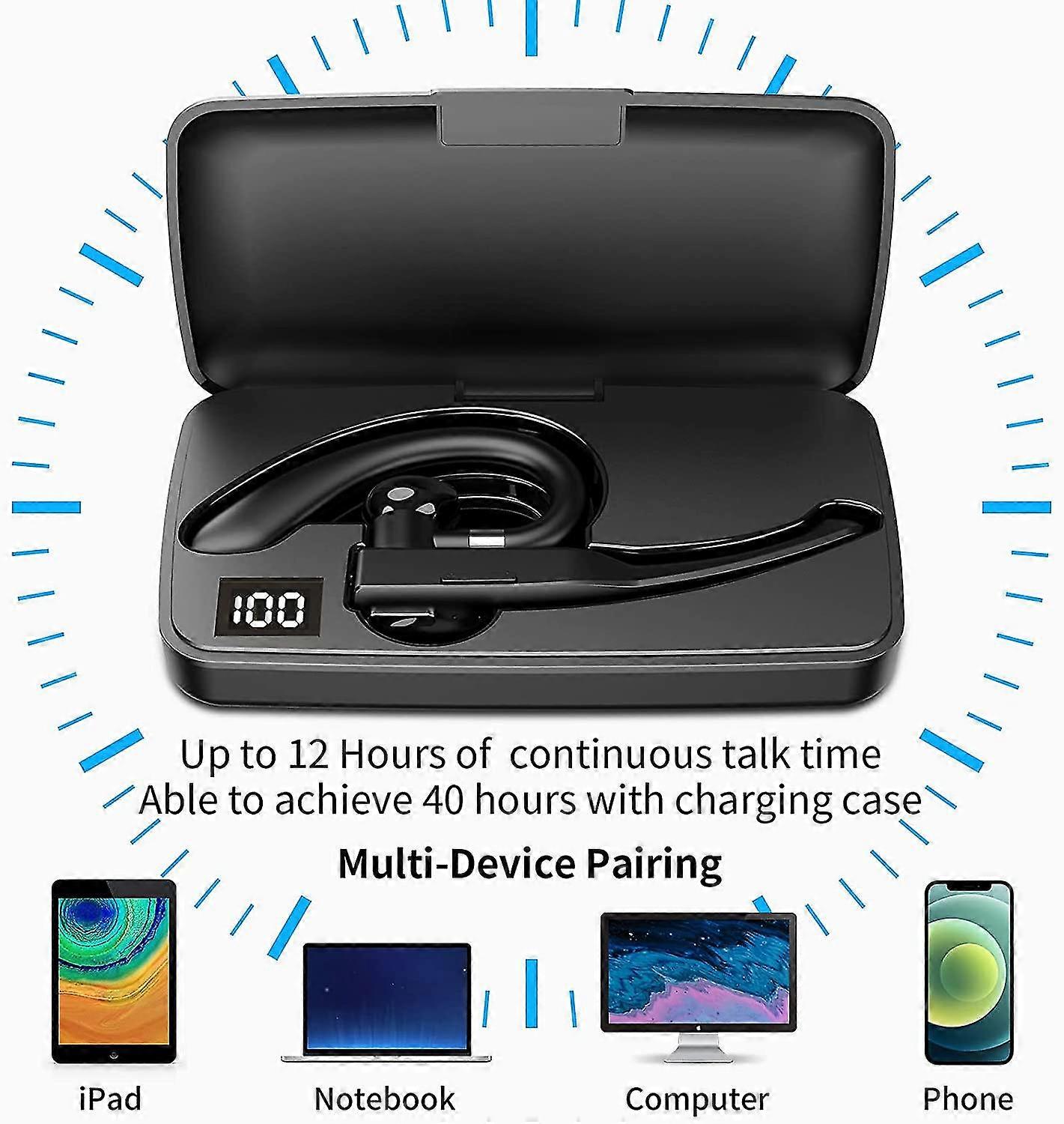 Bluetooth Headset With Microphone V5.4 - Noise Canceling Earpiece With 150H Standby & Charging Case