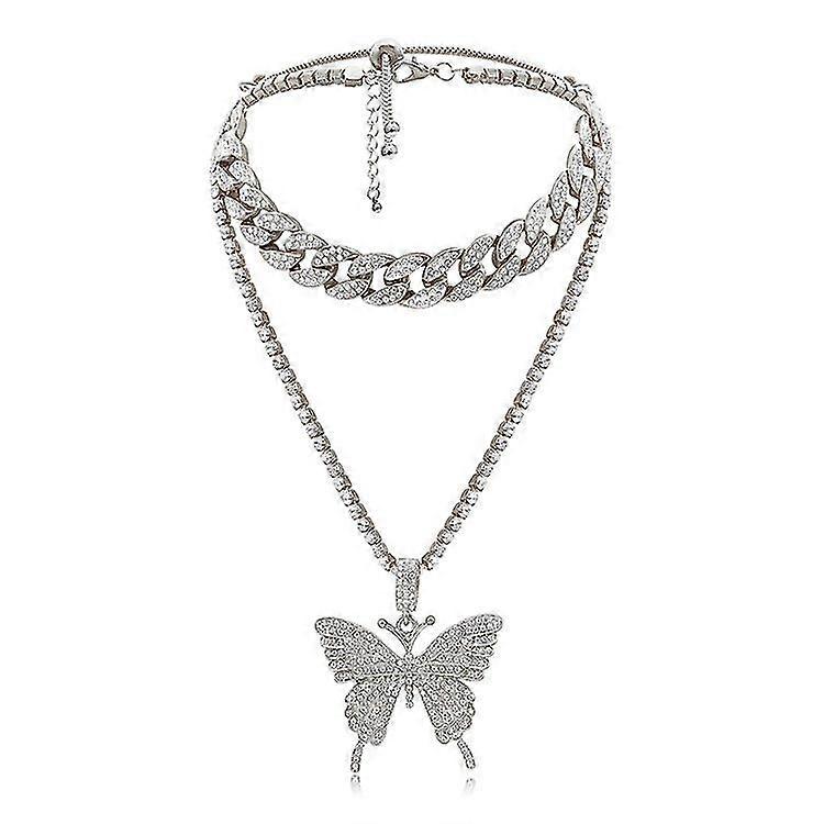 Rocker Butterfly Collier Punk Déclaration Longue Chaîne Collier Choker