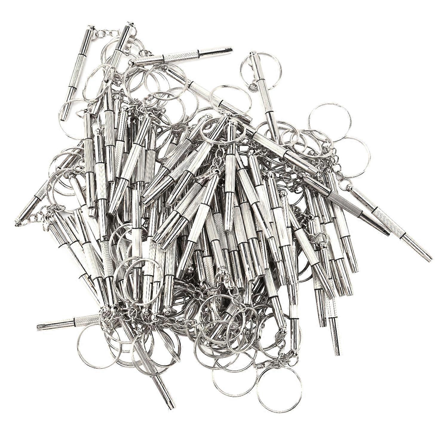 100Pcs/Pack 3 in 1 Eyeglass Screwdriver Sunglass Glasses Watch Repair Tool Kit with Keychain Portab