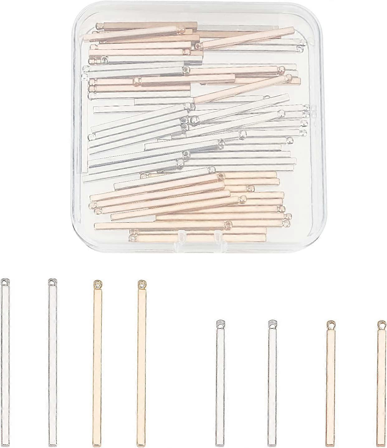 64pcs 4Styles Brass Pendants Rectangle Long Vertical 4-Sided Stamping Blank Bar Pendant Ready to Stamp Pendant with 1mm Hole for Jewelry Making
