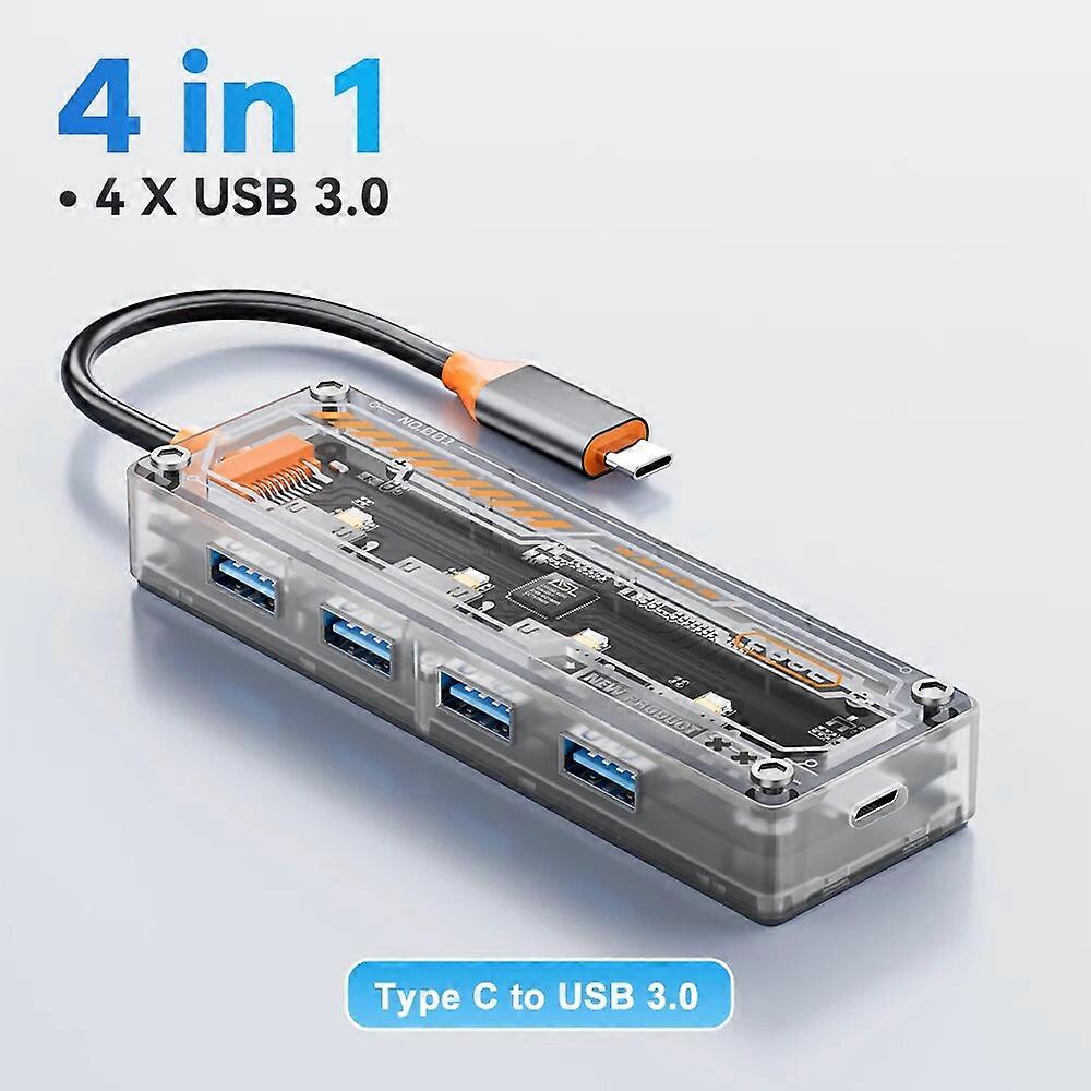 Transparent 4 in 1 USB 3.0 HUB Type C HUB To USB3.0 Type C 4xUSB High Speed Splitter Box 4 Ports Usb Charging Adapter For PC