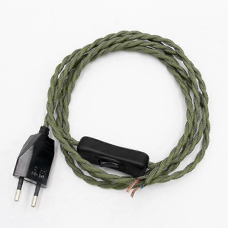 Vintage Power Cord Eu Plug Wire With Switch Twisted Pair