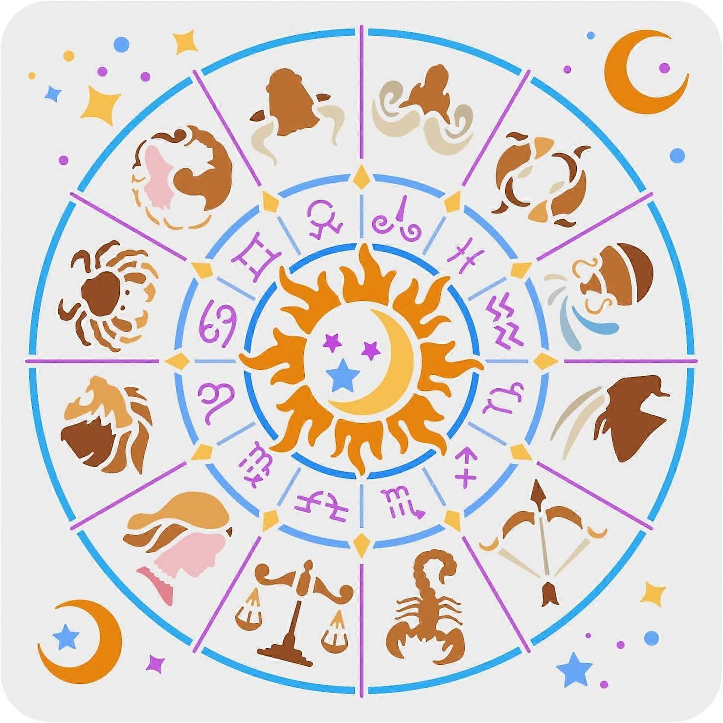 Zodiac Symbols Stencil Templates Astrological Stencil Plastic DIY Star Sign Zodiac Stencil Reusable Decoration Stencils for Painting on Wood Floor Wal