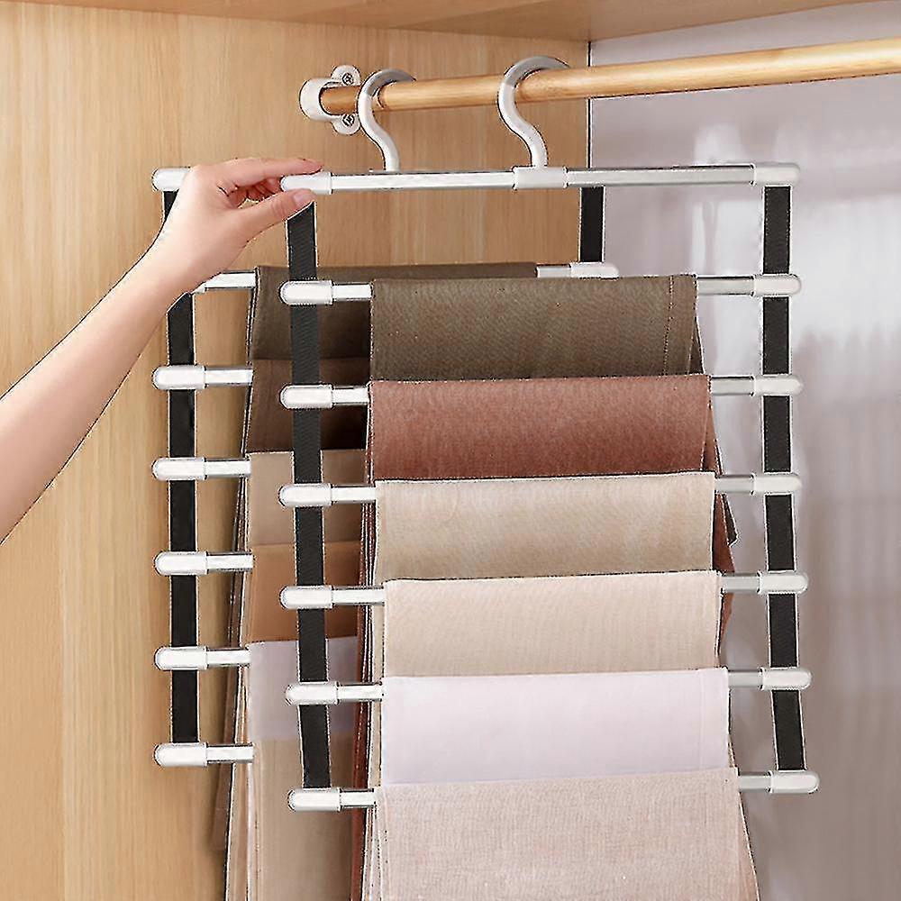 6 Layers Pants Hangers Space Saving Trouser Storage Racks Home Closet Wardrobe Multi Layer Pants Ra