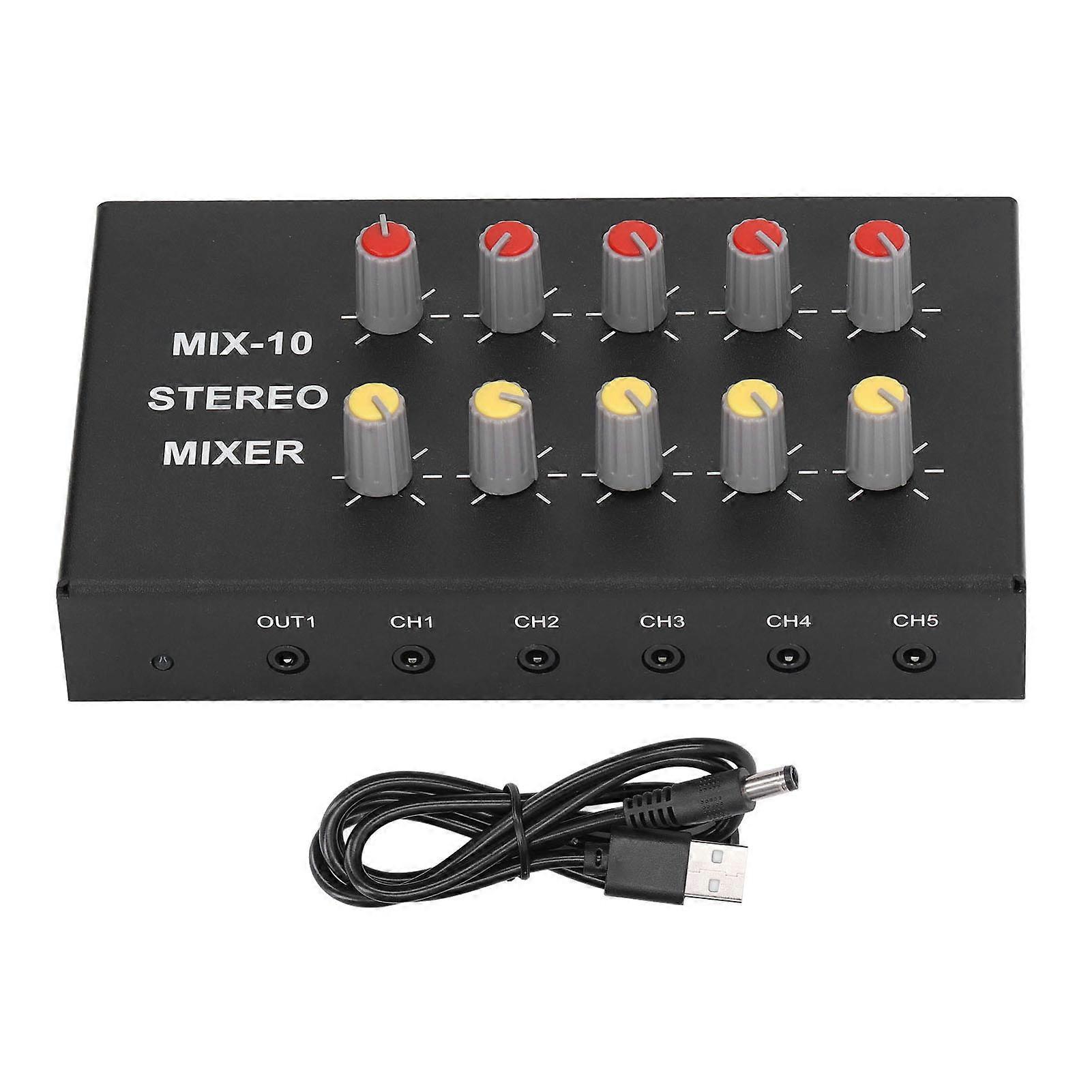 10 Channel Audio Mixer with 3.5mm Jack 10 Input 2 Output Stereo Sound Amplifier Mixer DC5?12V