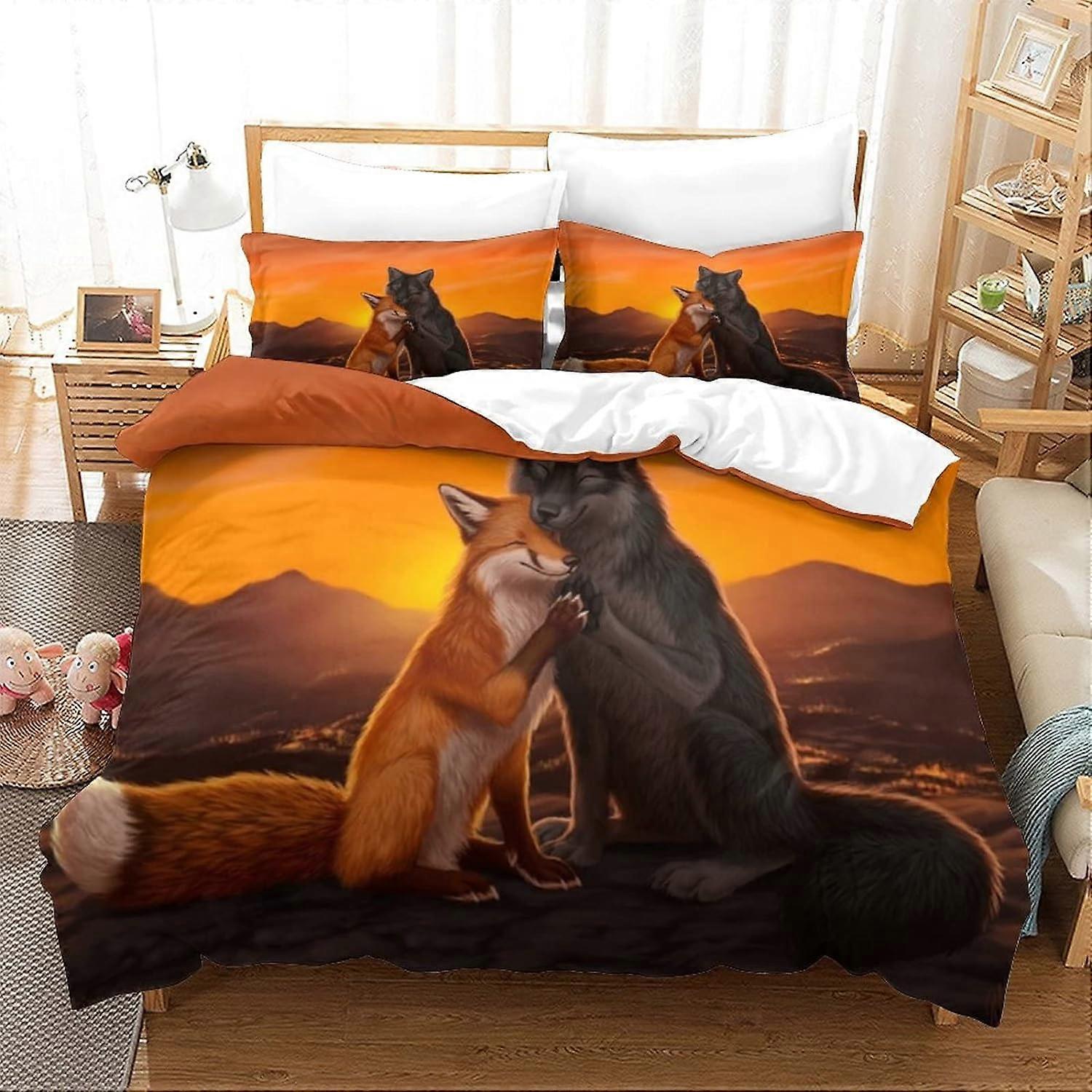 Art Fox Reversible Bedding Set, Soft Microfibre, Zipper Closure, for Kids, Teens and Adults, King