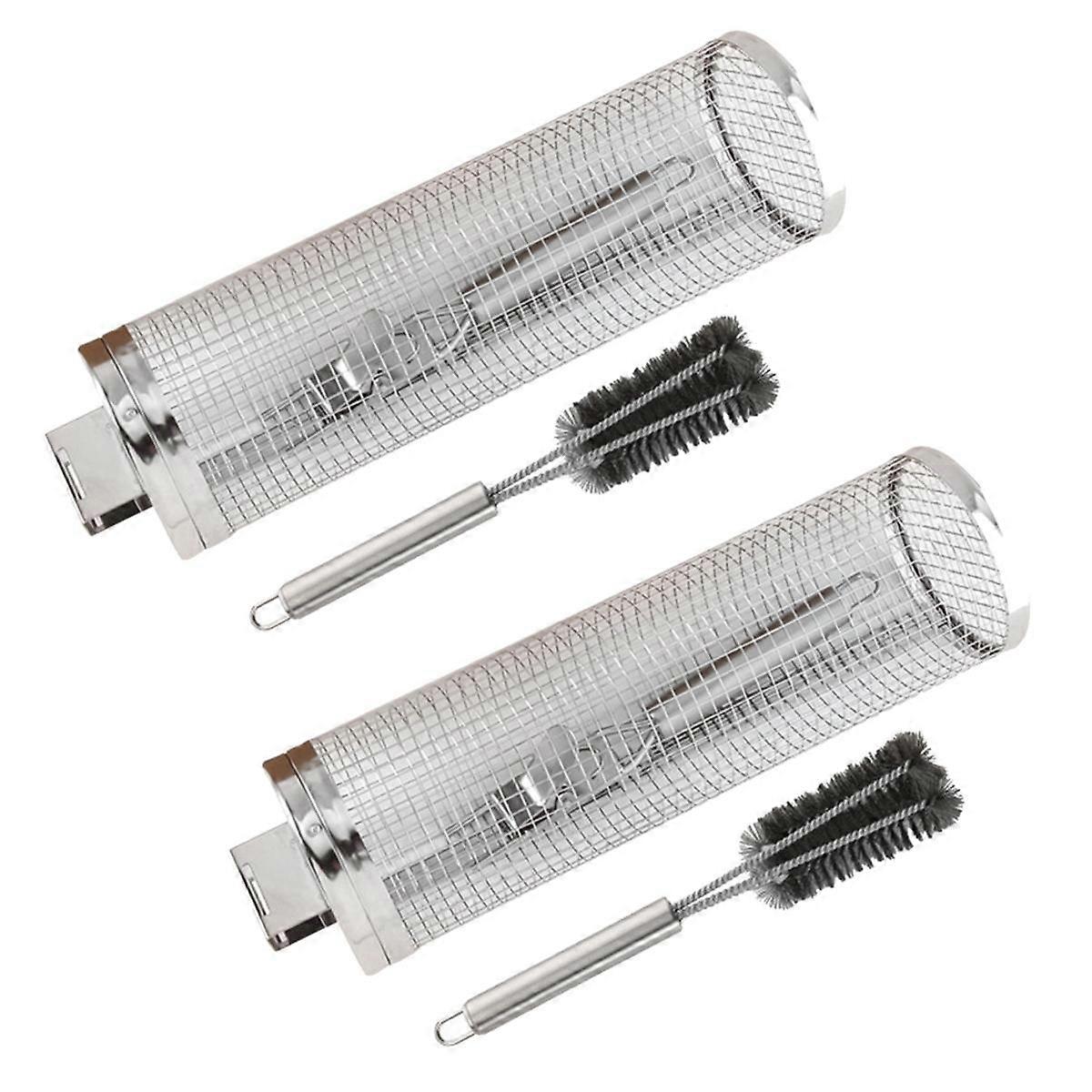 Barbecue Cage with Handle Barbecue Stainless Steel Rolling Grill Barrel Barbecue Net Smoked Barbecu