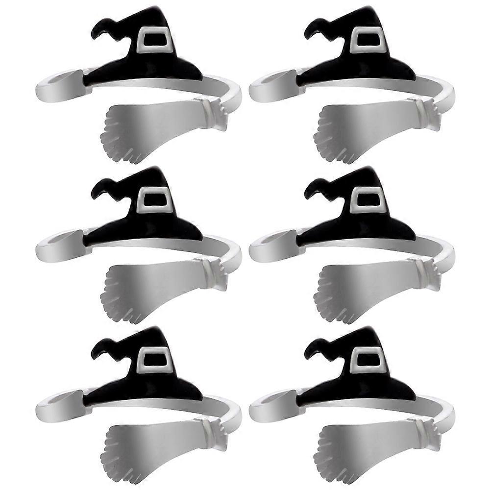 6ピースファッション魔女の帽子の形をしたリング女性フィンガーリングハロウィンフィンガージュエリーパーティーフィンガーデコレーション(シルバー)