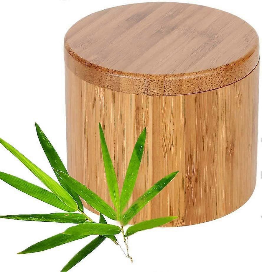 ZK- Bamboo Salt Box, Salt Box, Round Spice Container, Seasoning Spice Jar, Natural Bamboo Storage Box with Magnetic Swing Lid for Kitchen Condiment St
