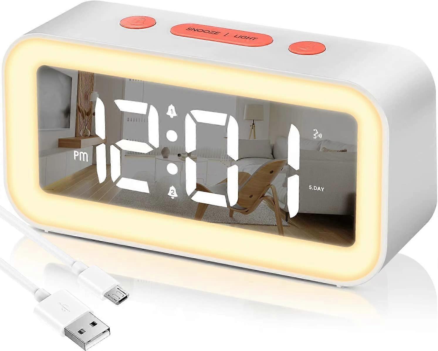 Digital alarm clock with night light 0-100% adjustable brightness mirror electronic LED digital alarm clock sound activation 2 alarm clock 12/24 hours