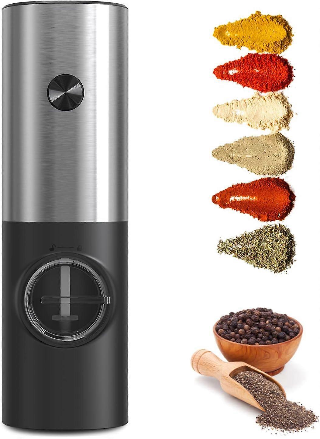 Automatic Salt and Pepper Grinder, Pepper Grinder refillable with Adjustable Coarseness, Battery Operated Salt Grinder with LED Light, Electric Pepper