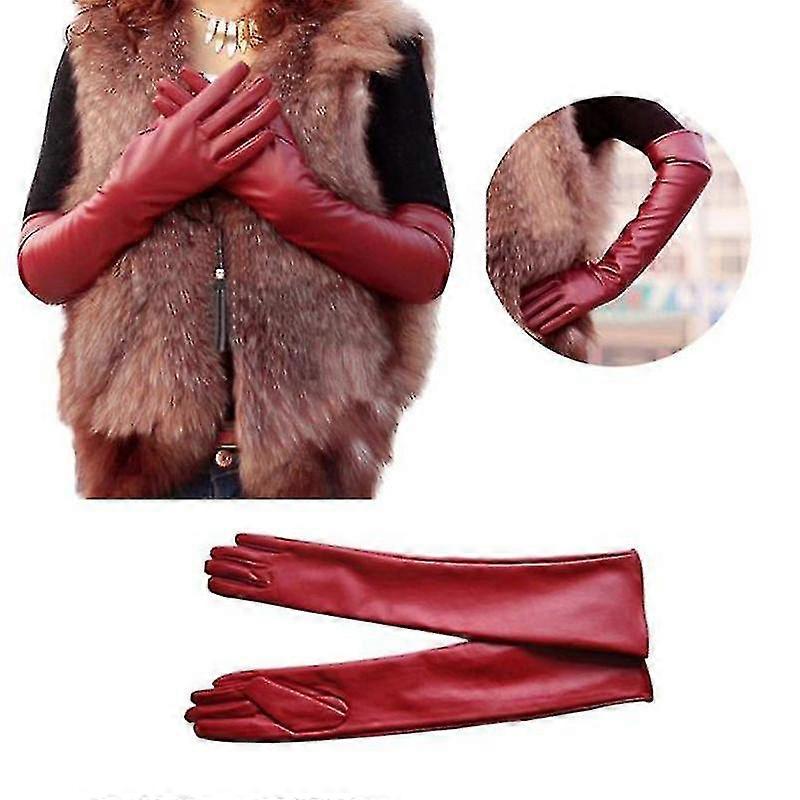 Womens Long Leather Gloves Full Finger Hand Winter Warmer Elbow Opera Gloves