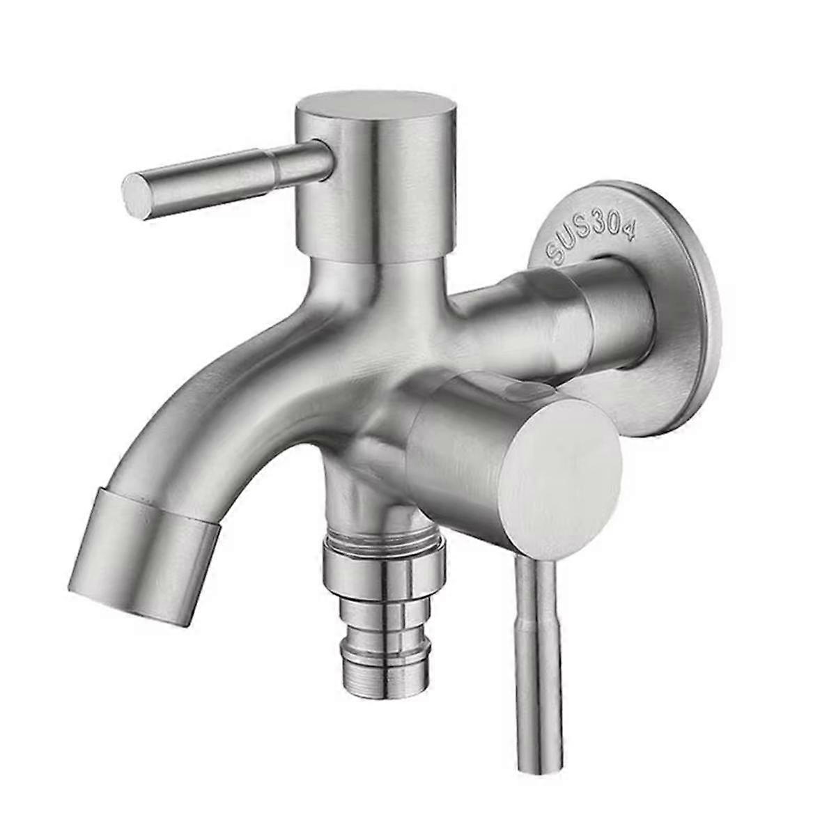 Robinet de jardin double Robinet extérieur en acier inoxydable Robinet d’eau à double sortie Robinet de jardin robuste à 2 voies