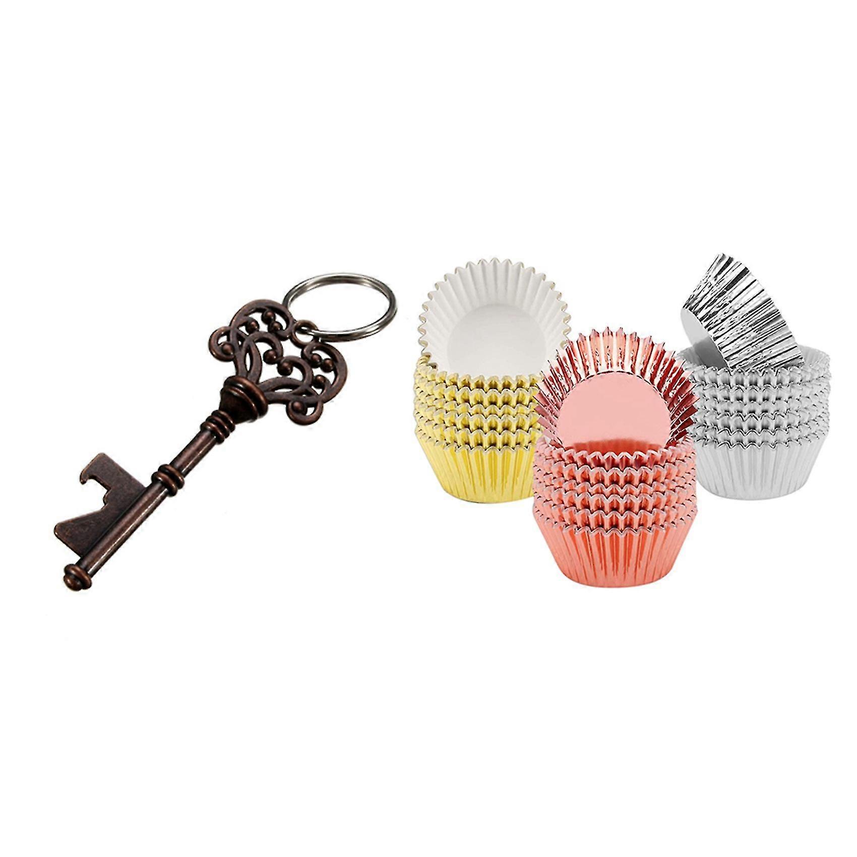 Antique Key Shaped Wine Beer Bottle Opener With 300pcs Foil Cupcake Liners Muffin Paper Cases Bakin