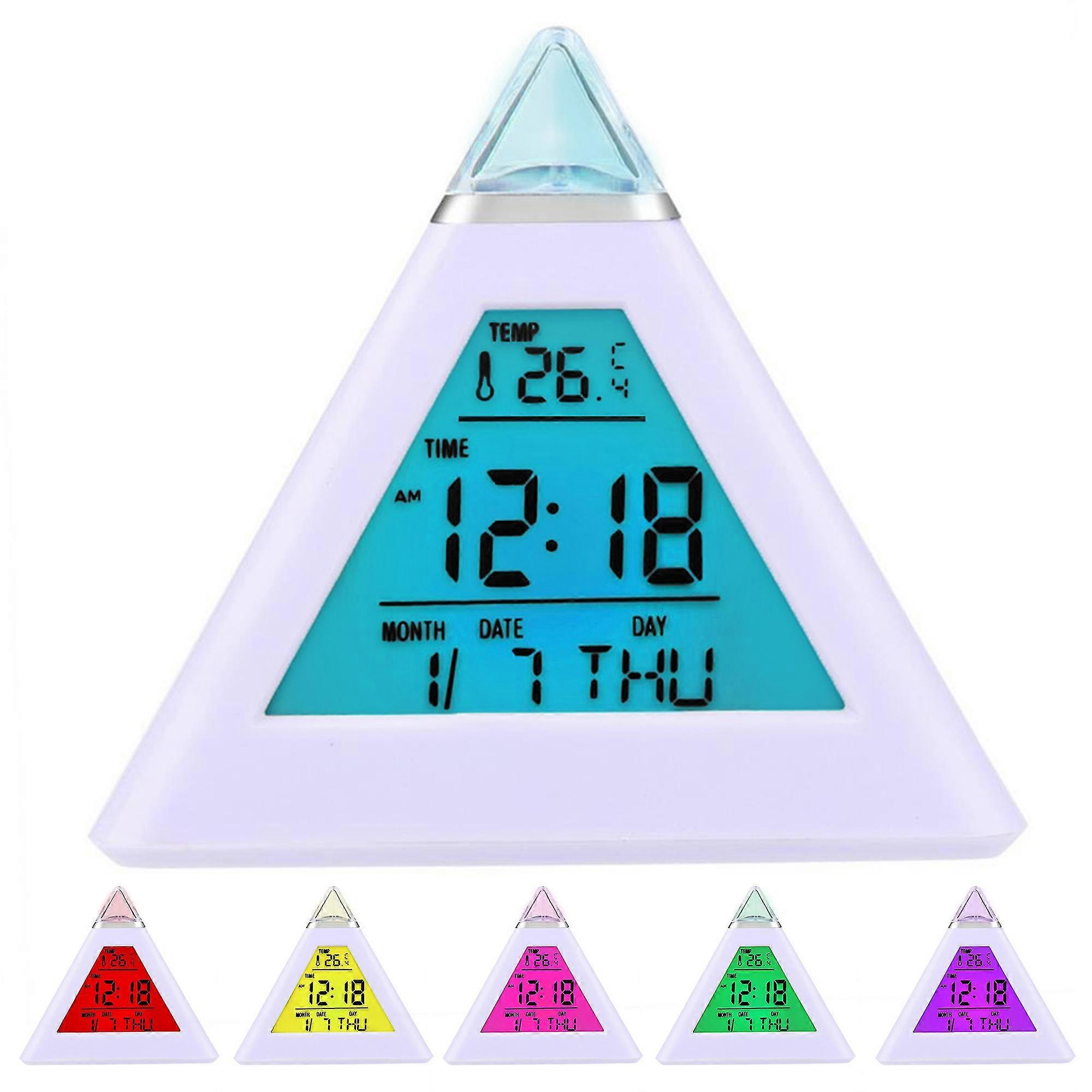 7 LED Pyramid Colour Changing Digital Alarm Clock