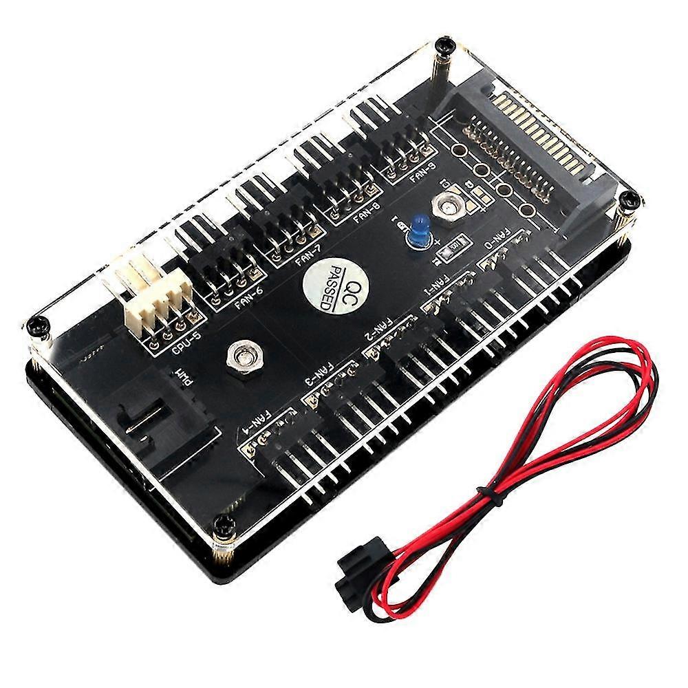 Chassis CPU Fan 10 Way 12V 3/4 Pin PWM Fan Hub Controller with PMMA Case and Magnetic Standoff Powe