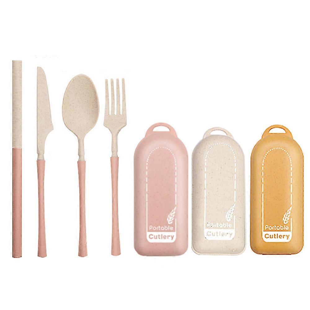 3Set Wheat Straw Cutlery Sets Lightweight Reusable Foldable Straw Spoon Knife Fork Tableware Set with Storage Case