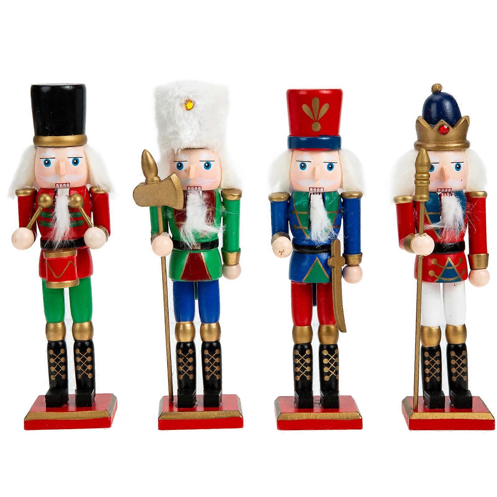 4pcs Wooden Nutcracker Figurines Wood Nutcracker Xmas Figurines Xmas Decorations