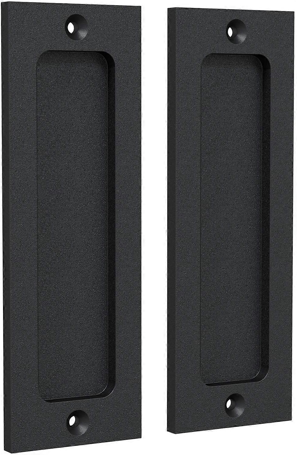 Xceedez  6" Cabinet Pocket Pulls - Sliding Barn Door Pull Set - Rectangular Plate Flush Pull - Rustic Style - Matte Black - 2 Pack