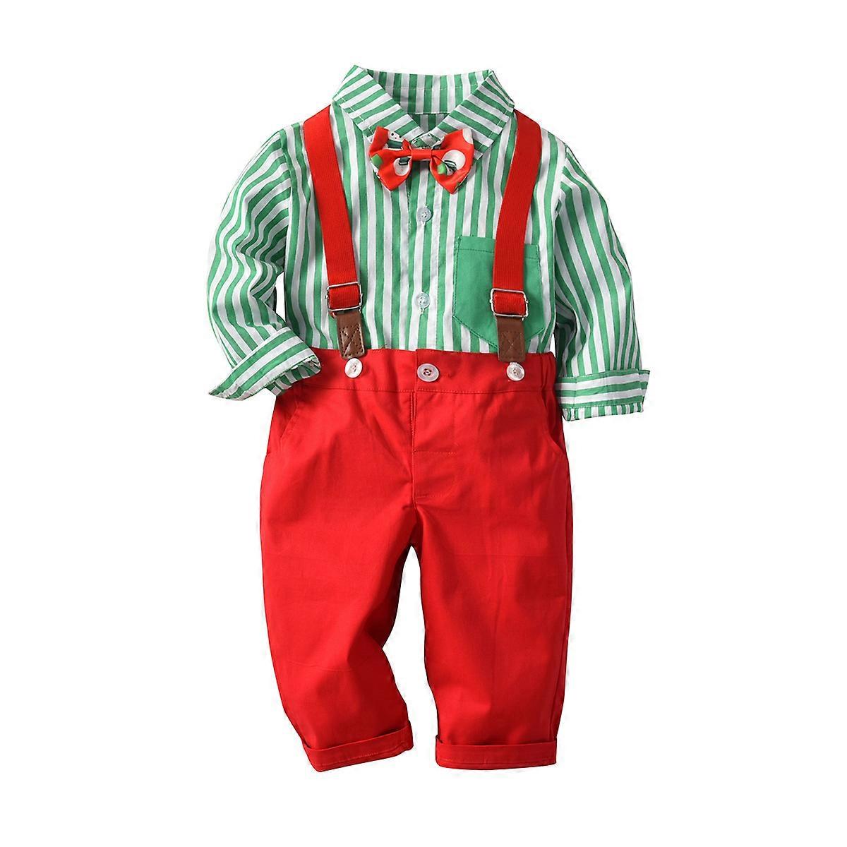 Baby Boy Outfits Set 4pcs Infant Gentalman Wedding Suit Long Sleeves Striped