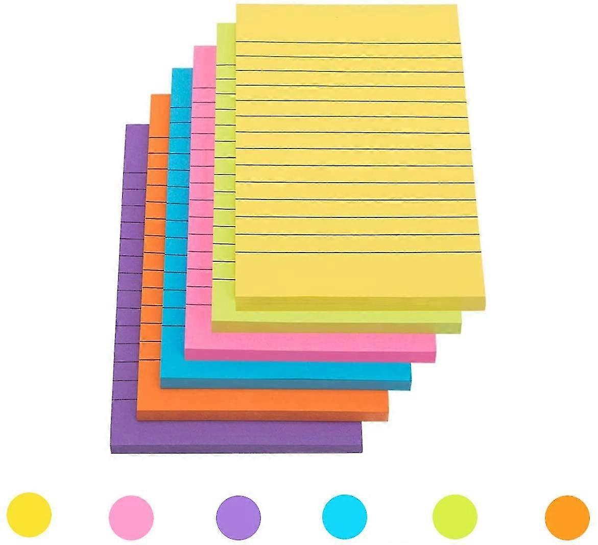 6 Pack Kleurrijke Sticky Note Pads Met Lijnen, Geregeerde Zelfklevende Notities