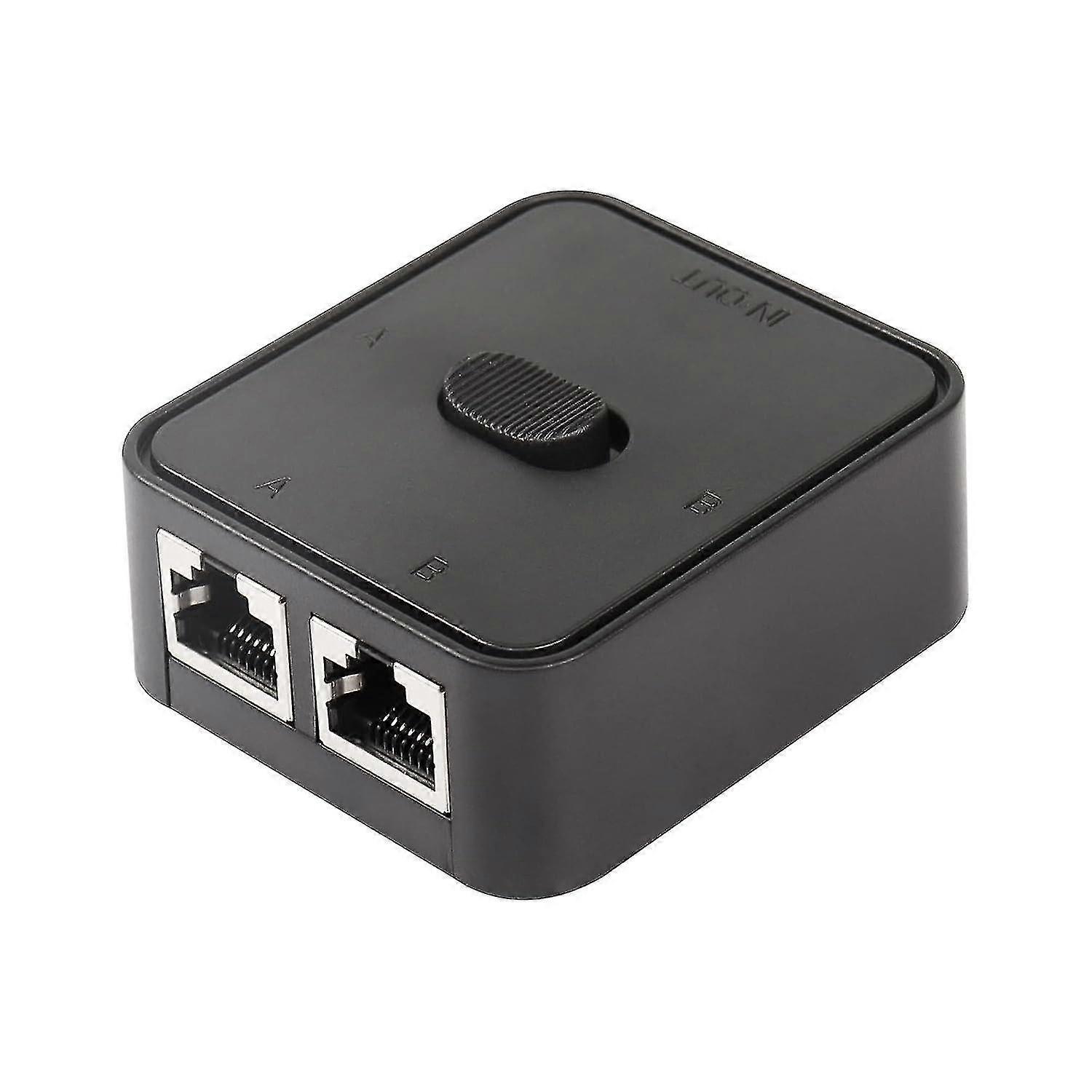 Hywell Network Lan Switch 2 Ports, Rj45 Network Key-press Switch Splitter Selector Box, 100m 2 In 1 Out Or 1 In 2 Out, 2 Port Network Hub Black