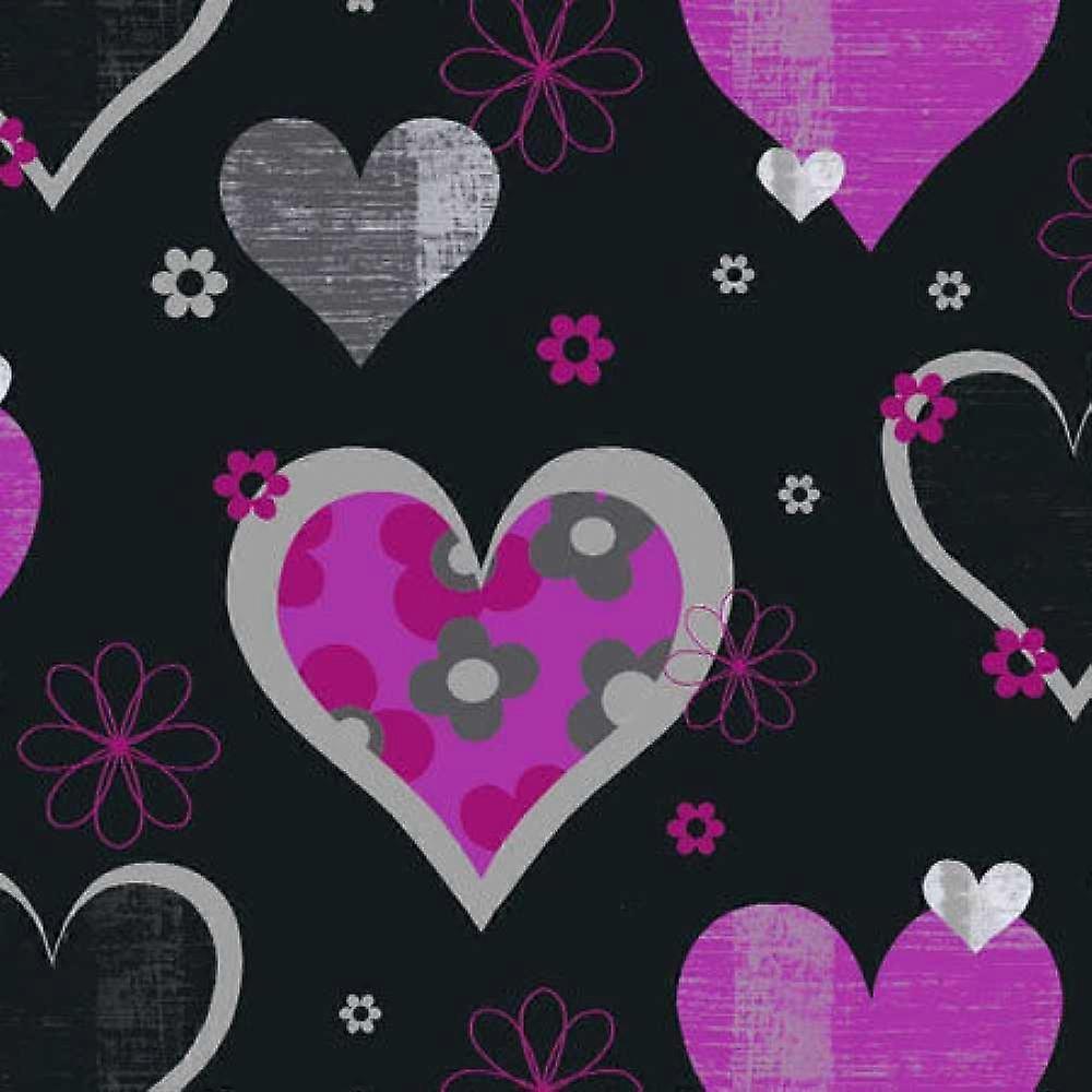 Happy Hearts Black Pink Wallpaper