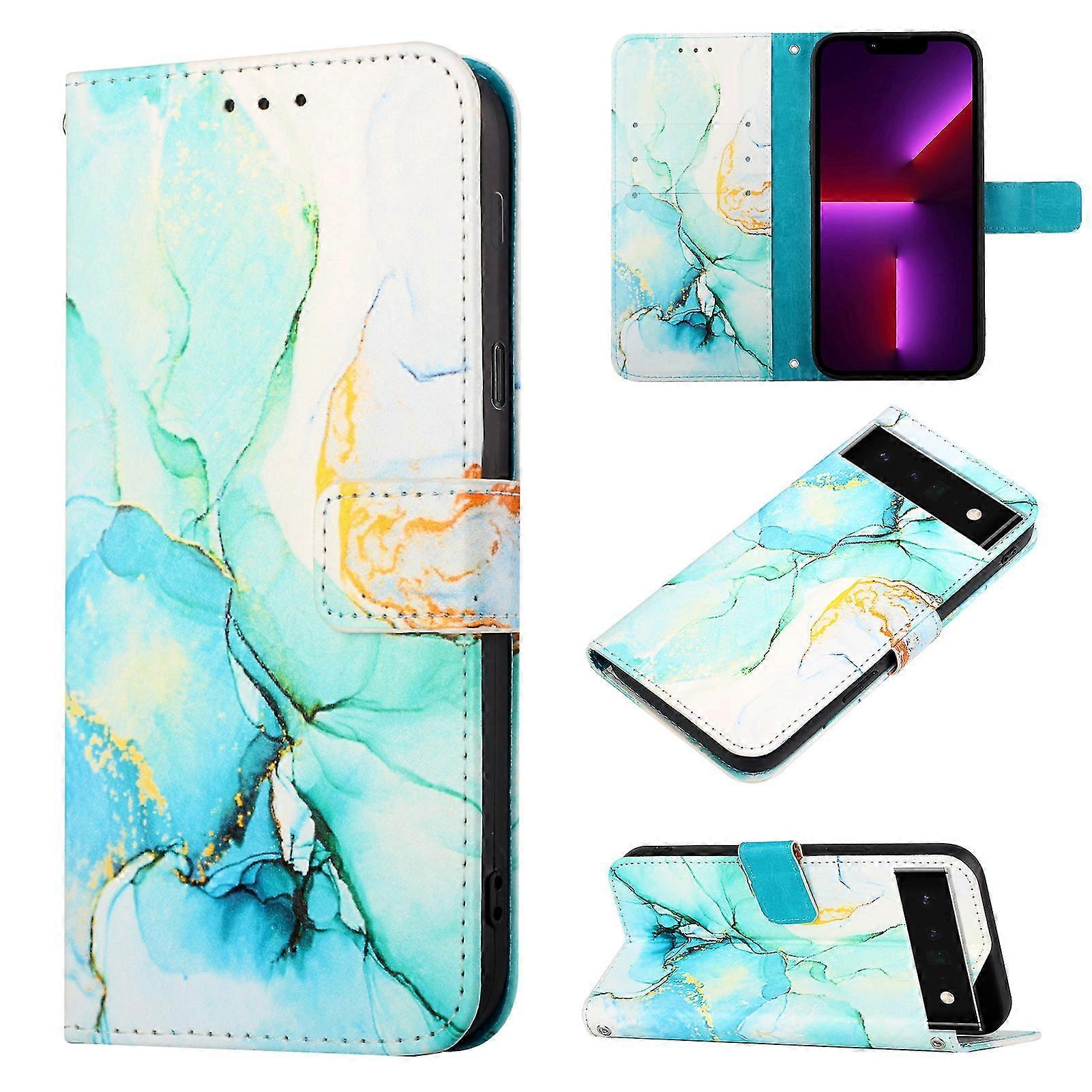 Compatible with Google Pixel 6 Pro Cover Wallet Marble Magnetic Leather Case