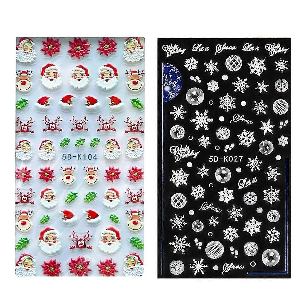 Jul Nail Art Klistermærker Dekaler, 5D Stereoskopisk Præget Jul Negle