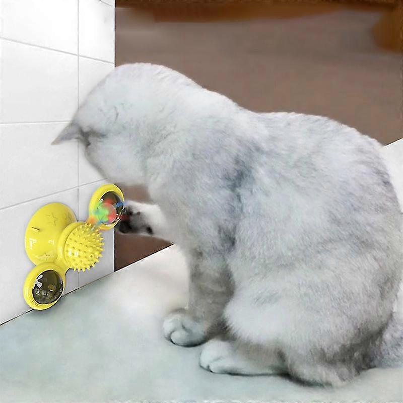 Cat Windmill Toy Rotatable Interactive Cat Toys Tranining Cat Scratcher Massage Pet Cat Hair Brush Grooming Shedding