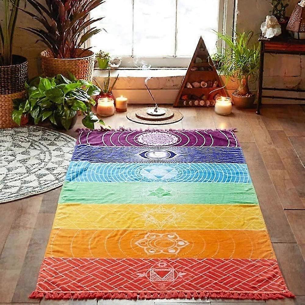 Rainbow Chakra Yoga Mat Sunscreen Shawl Hippy Boho Gypsy
