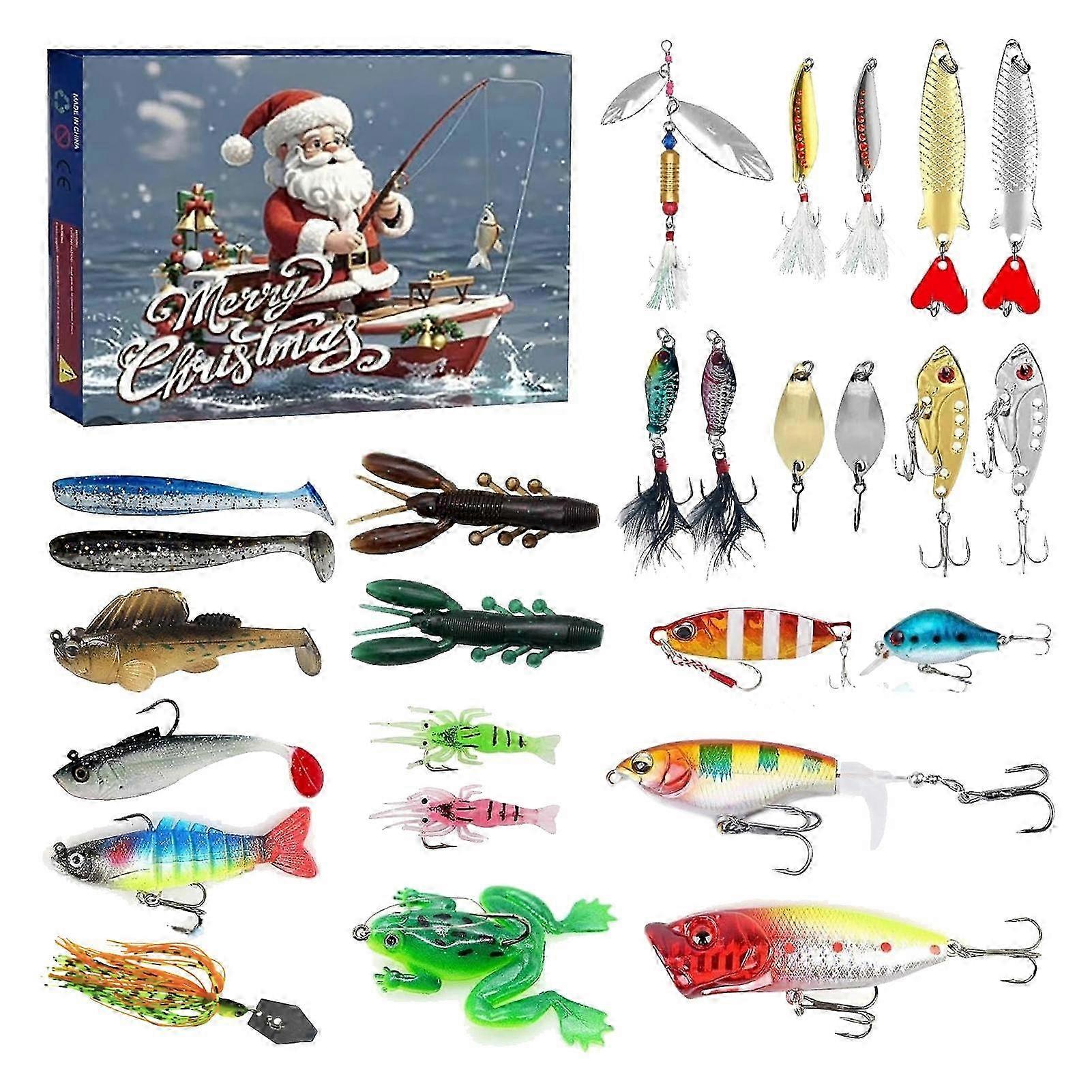 24/26 Teile / Set Weihnachten Angeln Köder Advent Kalender Künstliche Weich Harte Köder Zubehör Countdown Kalender Blind Box Angeln Enthusiasten Urlaub Gif