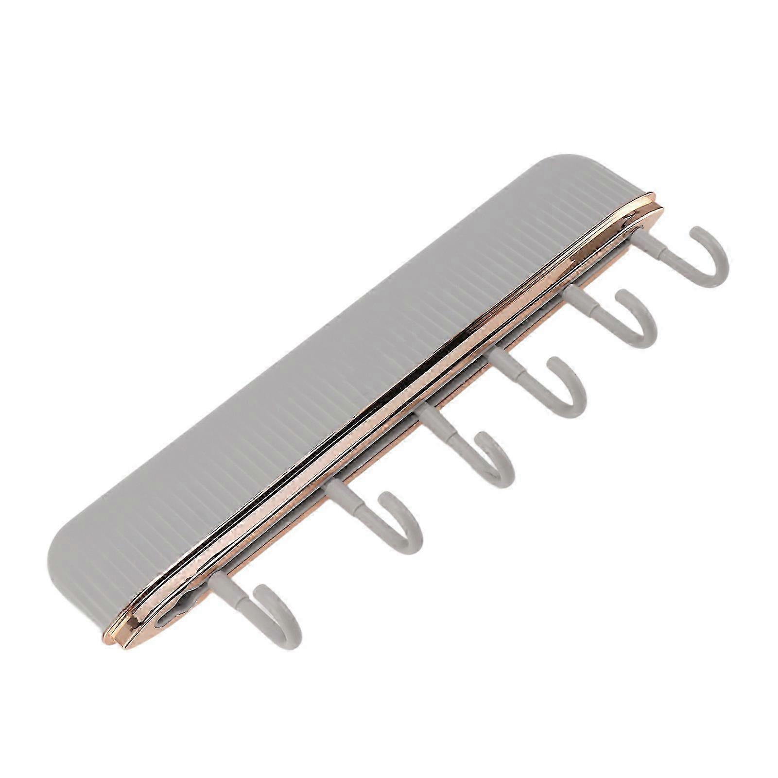 Wall Mount Hooks for Kitchen and Coats - 6 Heavy Duty ABS Hooks on 1 Rail with Easy Installation in Grey