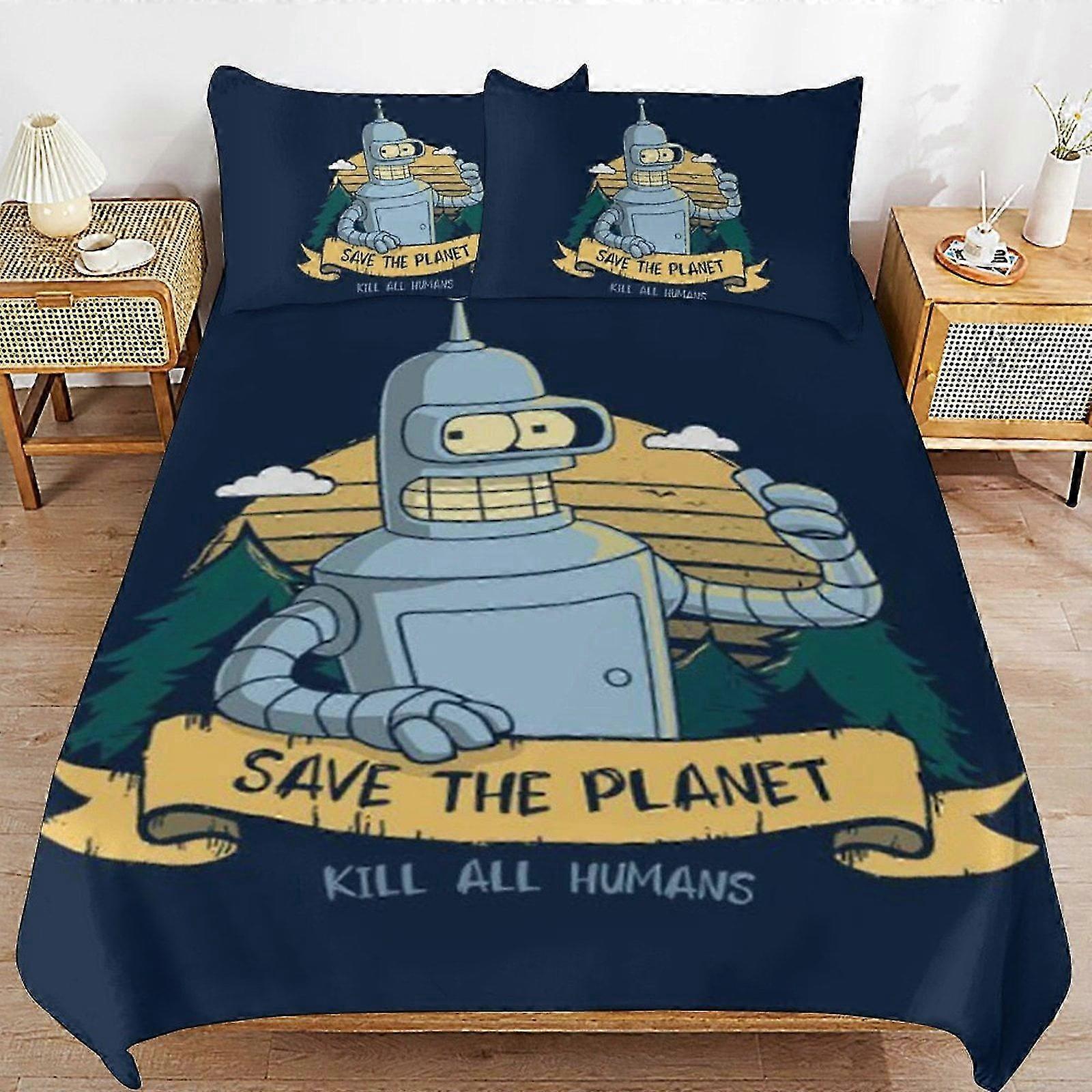 o1469 ملاءات سرير طقم لحاف Futurama3 قطع طقم أغطية لحاف ناعمة لجميع الفصول (1 غطاء لحاف و 2 غطاء وسادة) ملاءات سرير fg1469