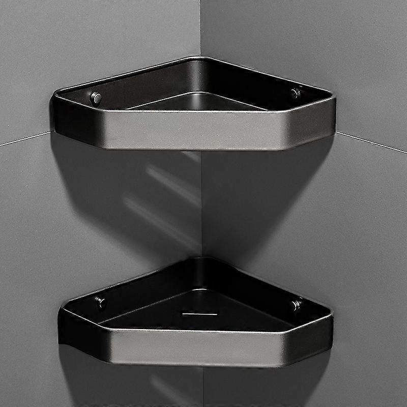 Dww-Un ensemble de panier de douche monocouche noir 2, support de douche triangulaire, support d'angle, support de douche non perc, support de salle