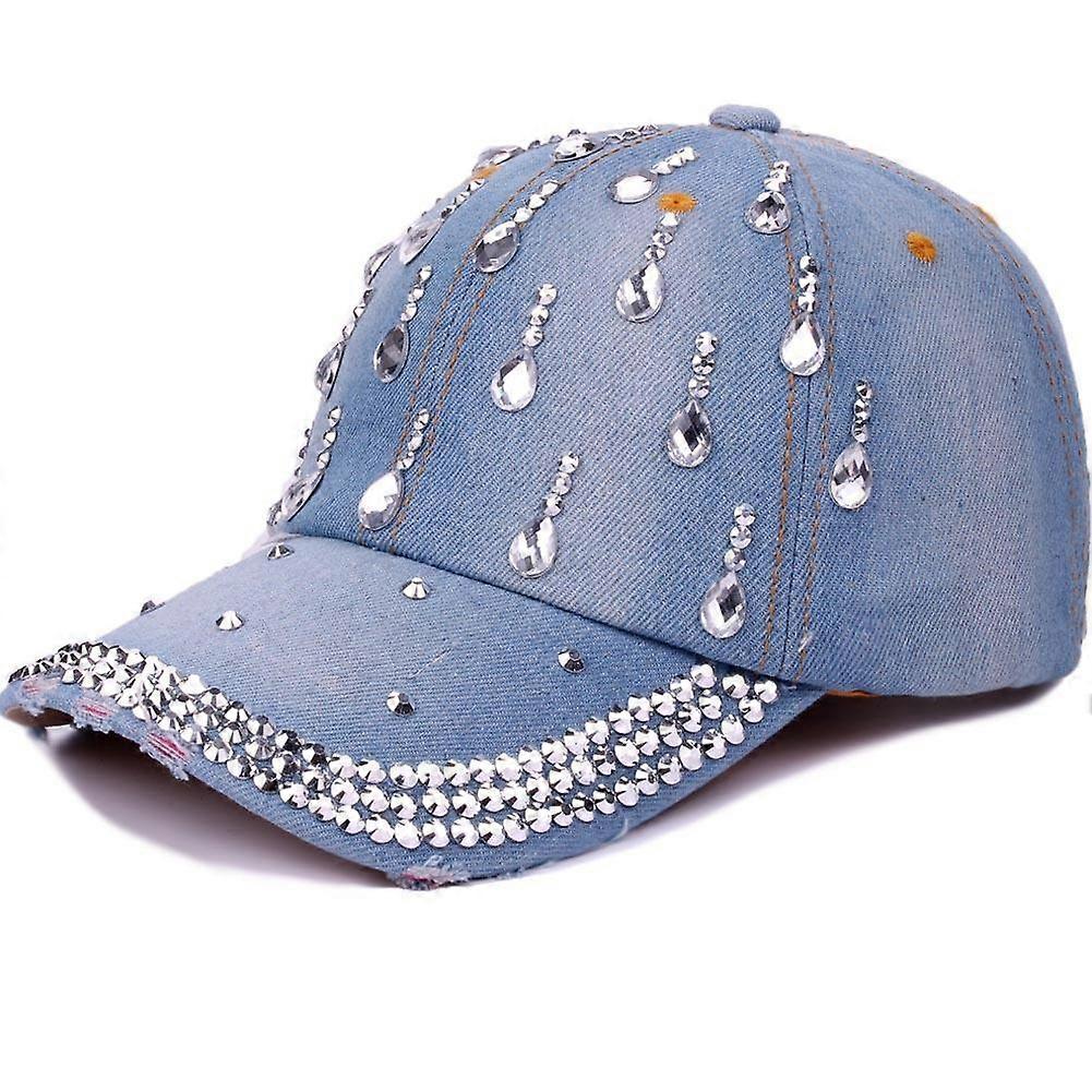 Rhinestone Baseball Cap Denim Diamond Broderi Snapback Hattar