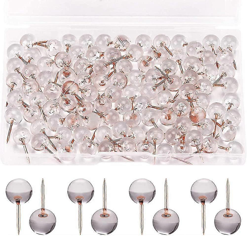100 Count Wall Tacks Rose Gold - Transparent Plastic Push Pins Head, I Shaped