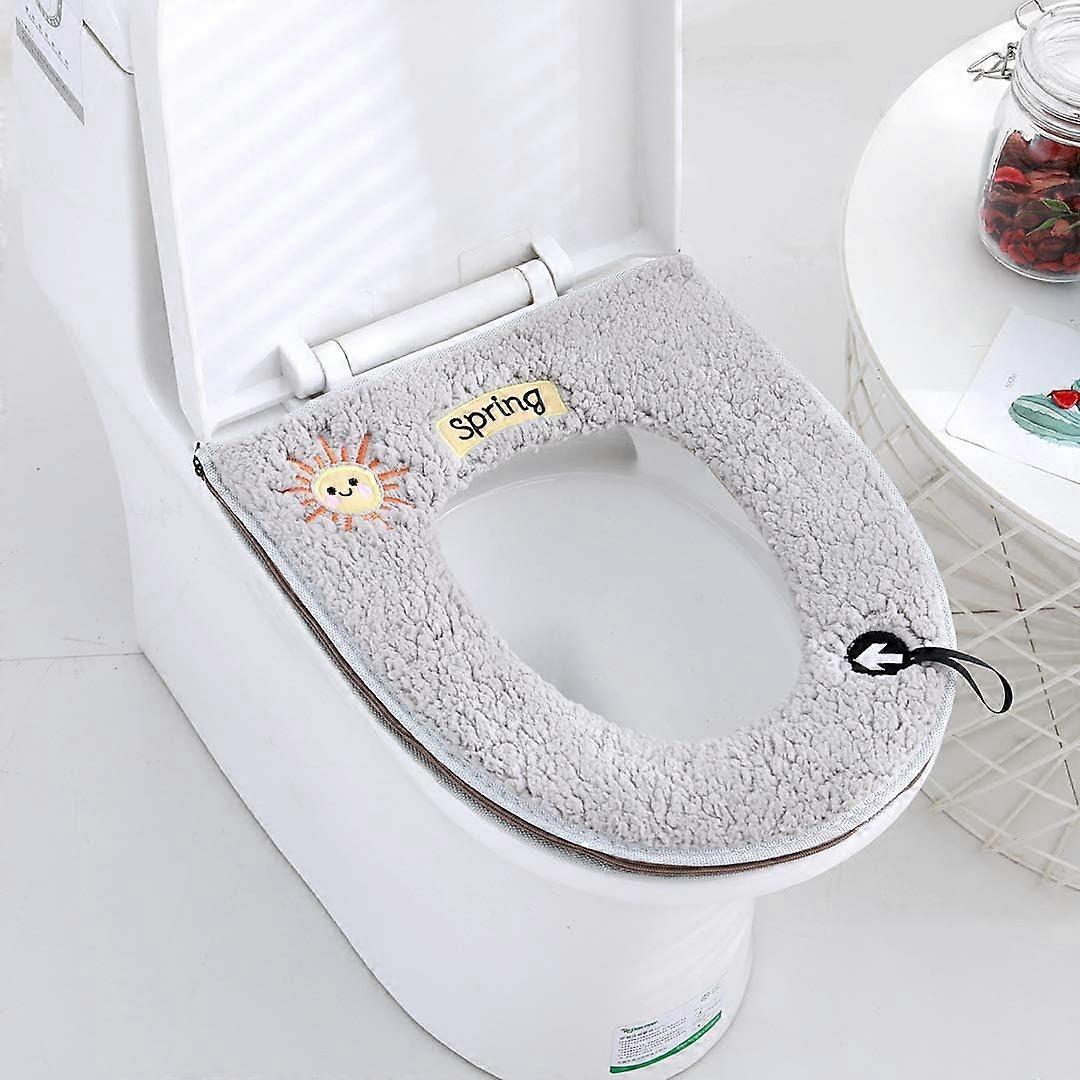 Set of 2 universal soft and warm toilet seat cushions with hanging loopgrey37.5*43cm