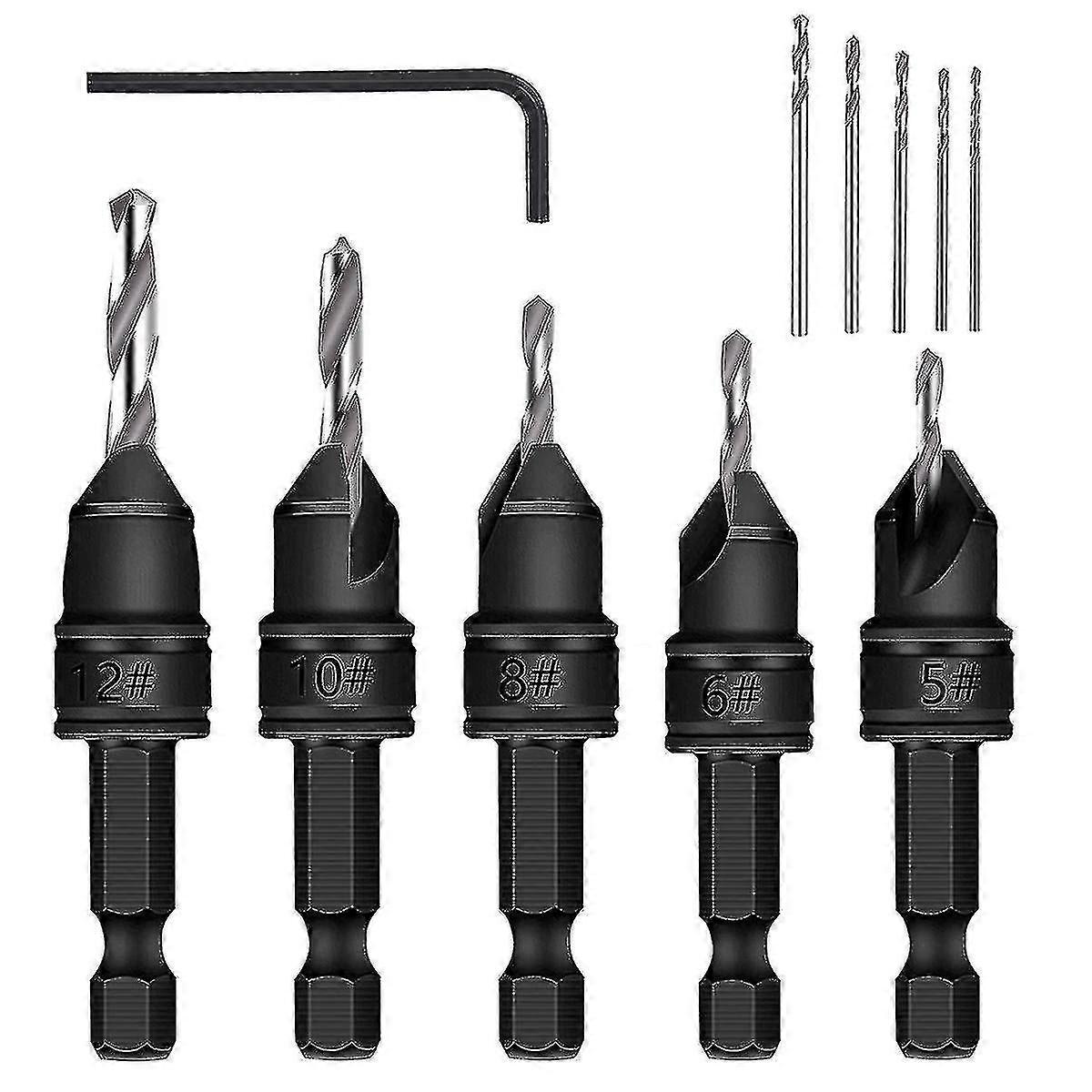 5 Piece 3/8" 82 Chamfer Bits, Countersink Drill Kit