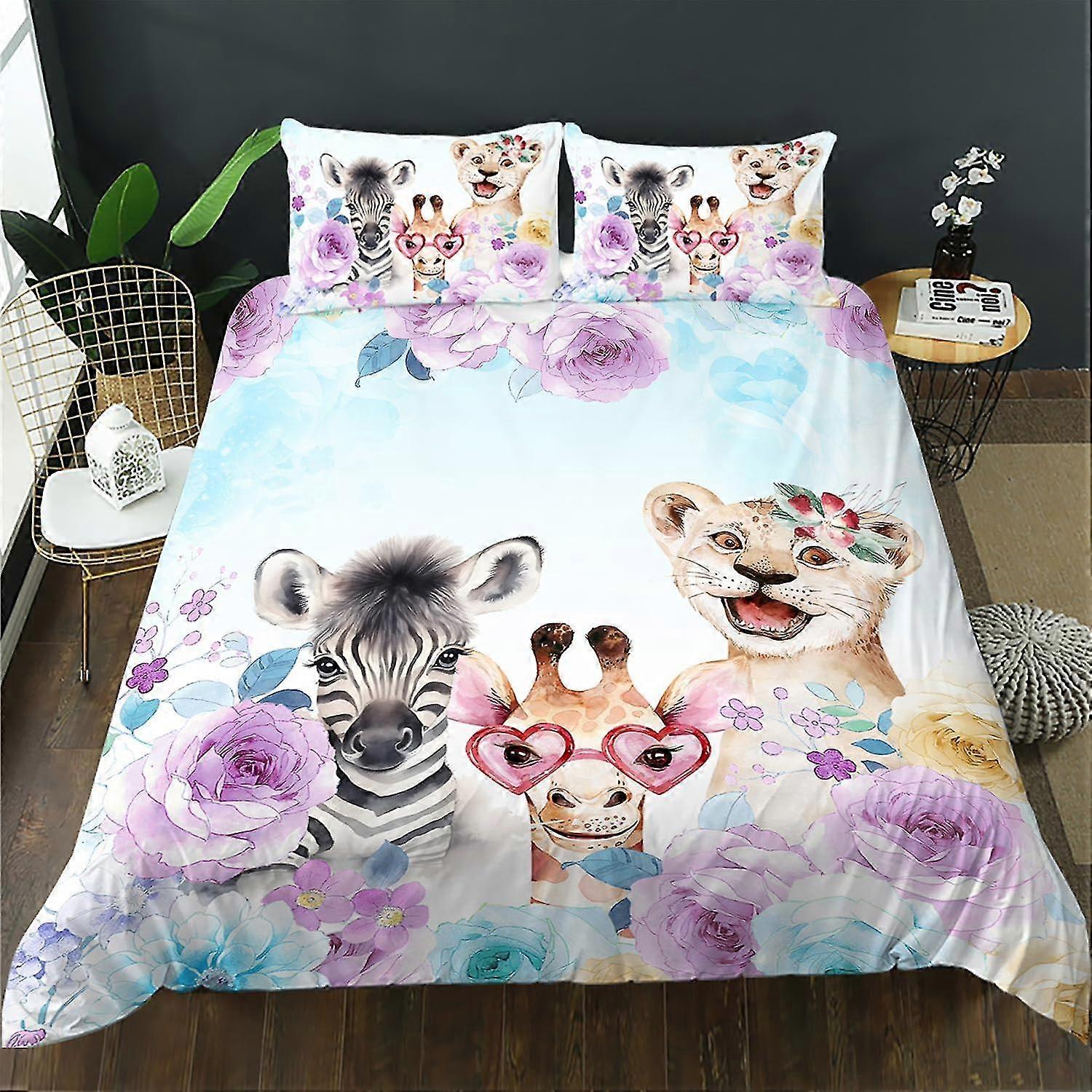 b2455 Lakan Grönt Djurtryck Täcke 3 delar sängkläder 1 påslakan och 2 örngott lakan gb2455