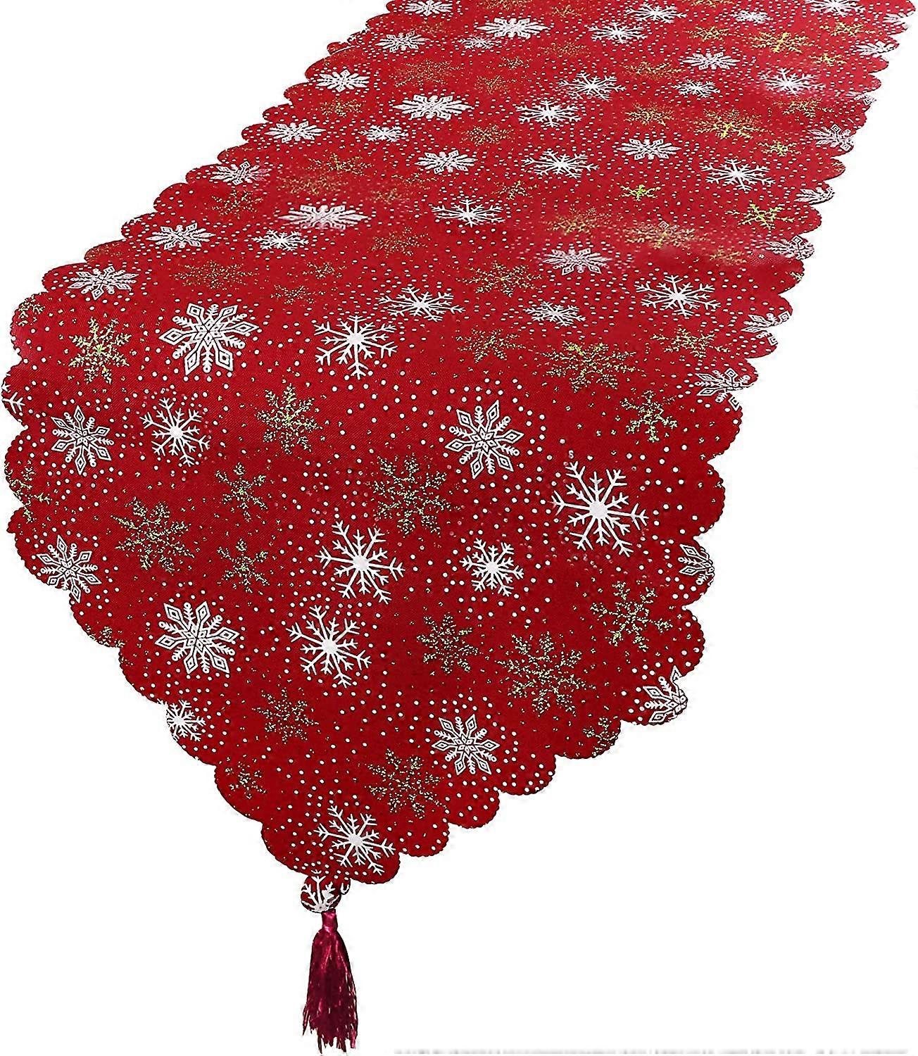 35x180cm Christmas Table Runners - Red with Snowflake Patterns
