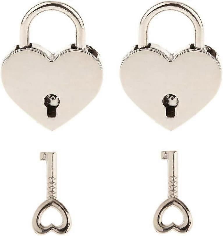 2 Pieces Small Metal Heart Shaped Padlock Mini Lock with Key for Jewelry Box Storage Box Diary Book,Silver